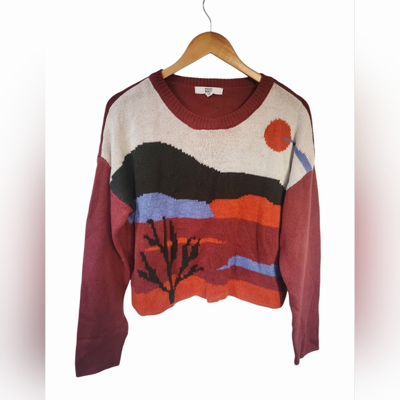 Madden Nyc Sweaters - Madden NYC Desert Sunset Southwestern Knit Cropped Sweater XL